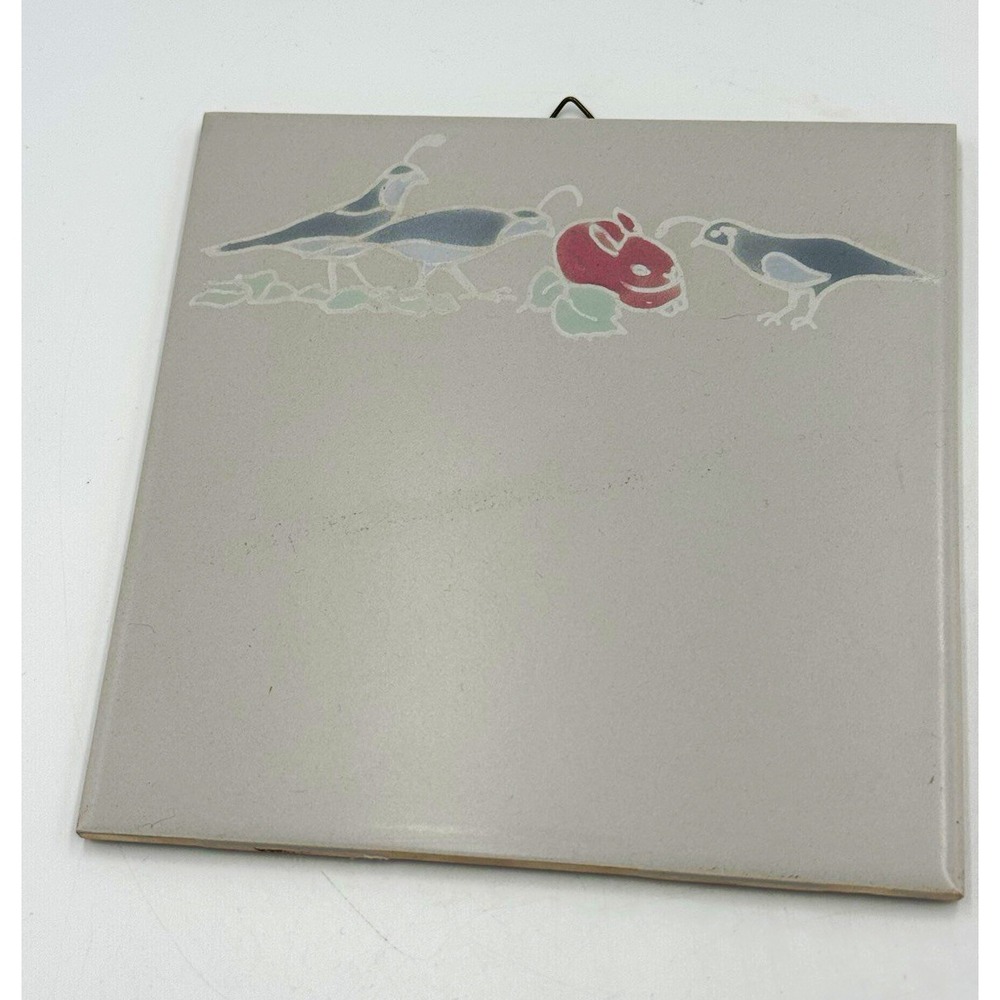 Unmarked Square Ceramic Decorative Tile Bird Pattern Glossy Brazil Gray